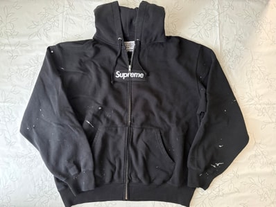Supreme x MM6 Maison Margiela Box Logo Zip Up Hooded Sweatshirt "Black"