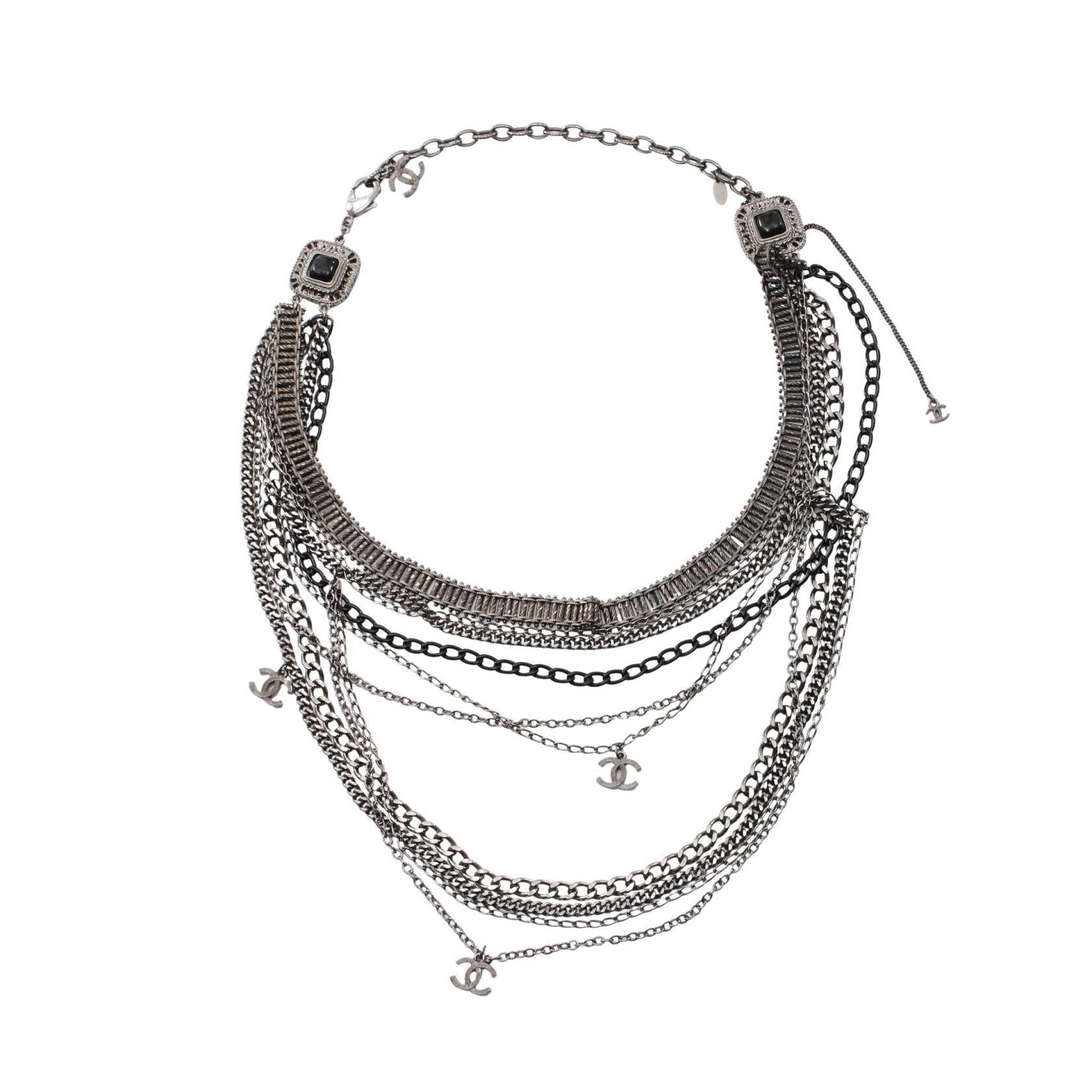 シャネル CHANEL ココマーク 10連 ネックレス ジュエリー メタル レディース シルバー系 / ブラック系 【中古】