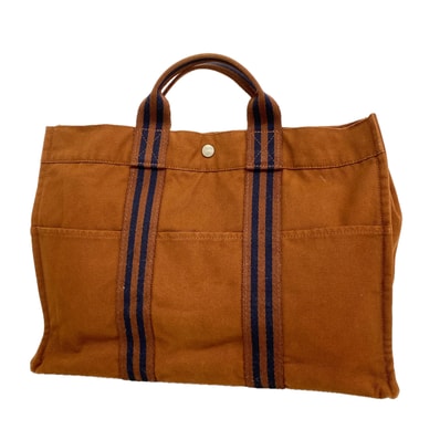 【6ib2358】エルメス トートバッグ フールトゥMM キャンバス ブラウン シルバー金具【中古】メンズ レディース ユニセックス