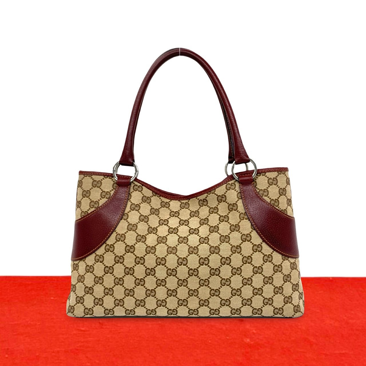 GUCCI グッチ GG ロゴ 柄 キャンバス レザー ハンドバッグ ブラウン
 17322