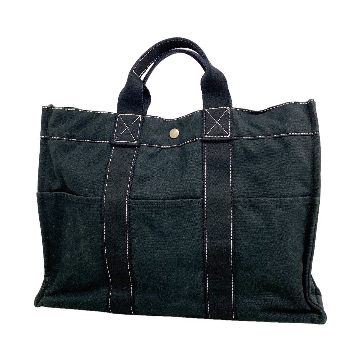 【6kc3211】エルメス トートバッグ ドーヴィルMM キャンバス ブラック シルバー金具【中古】メンズ レディース ユニセックス