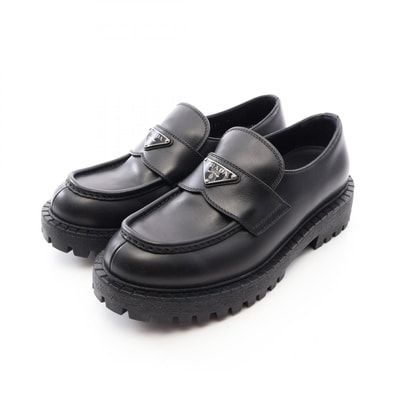プラダ PRADA 三角プレート ローファー 靴 レザー メンズ ブラック系 2DE151 【中古】