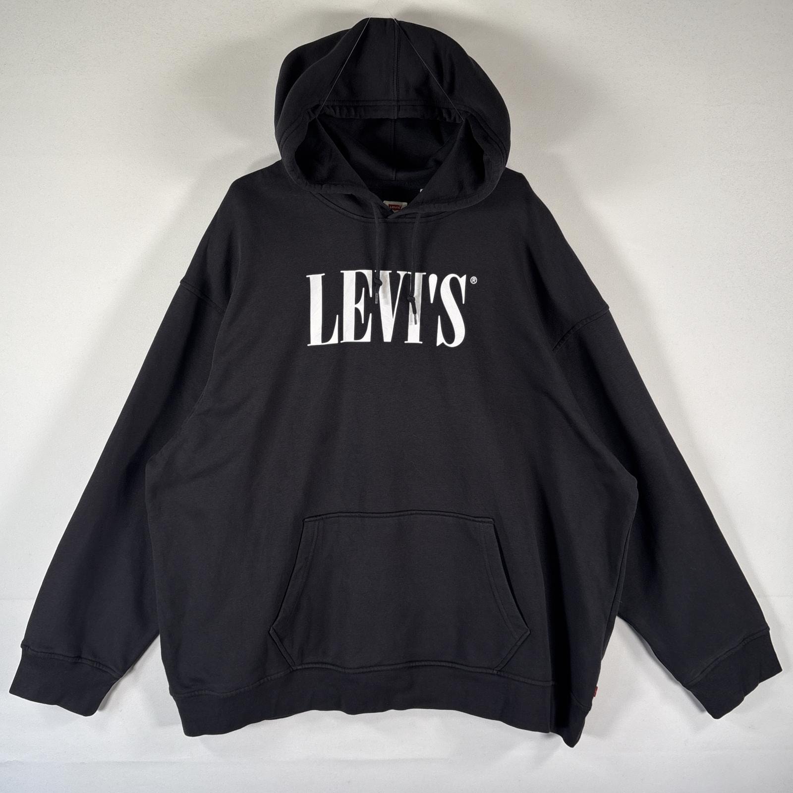 古着 リーバイス Levi's パーカー スウェット プルオーバー  ビッグロゴプリント 大きいサイズ 14041  ブラック メンズ