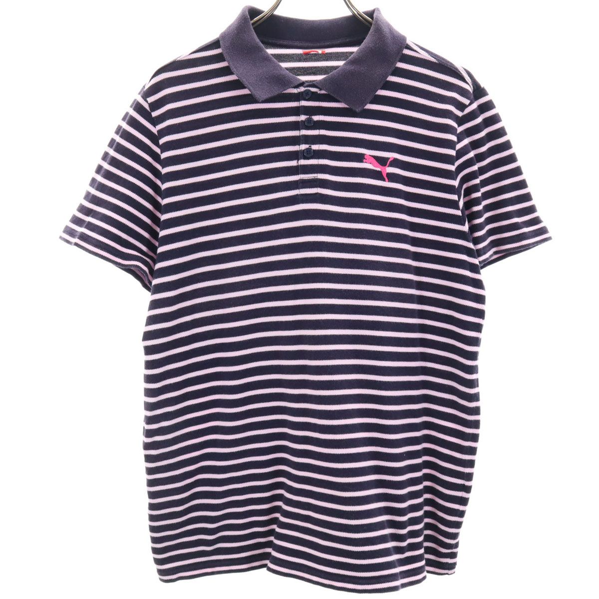 PUMA プーマ ボーダー 半袖 ポロシャツ ネイビー系 鹿の子