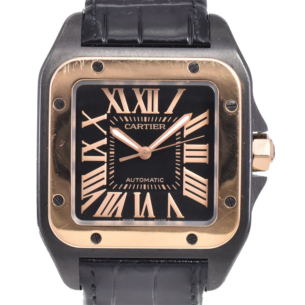 値下 カルティエ CARTIER W2020009 サントス100 ブラック 自動巻き ユニセックス 良品 保証書付き 腕時計 D#147302