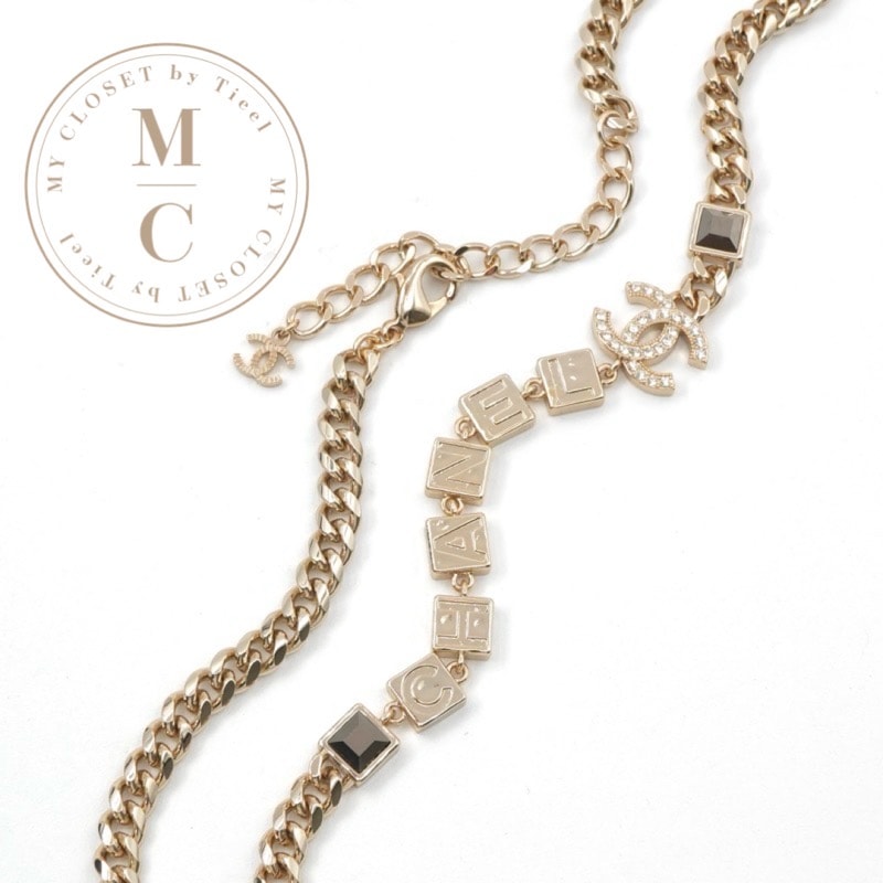 シャネル CHANEL ネックレス ペンダント チョーカー ゴールド ココマーク ロゴ ラインストーン