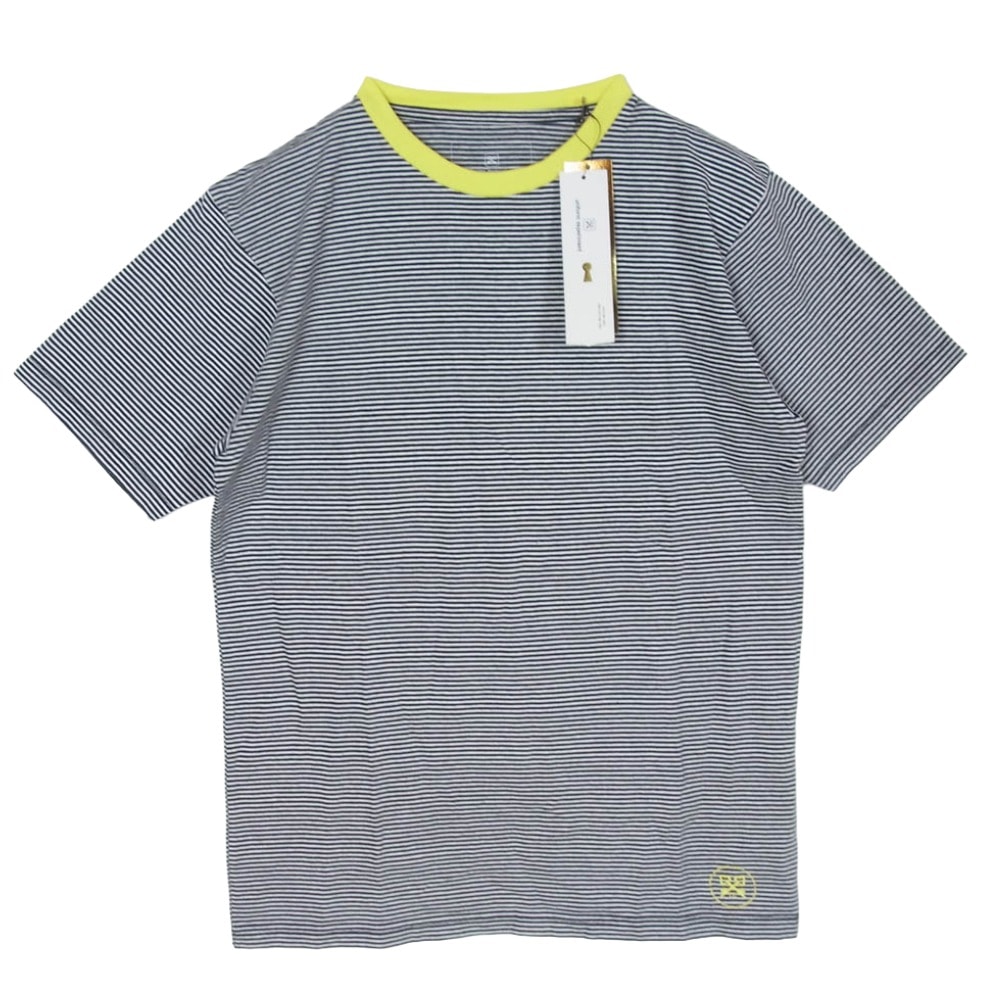 uniform experiment ユニフォームエクスペリメント Tシャツ UE-100050 ロゴプリント ボーダー 半袖 Tシャツ カットソー ブラック系 3【美品】【中古】