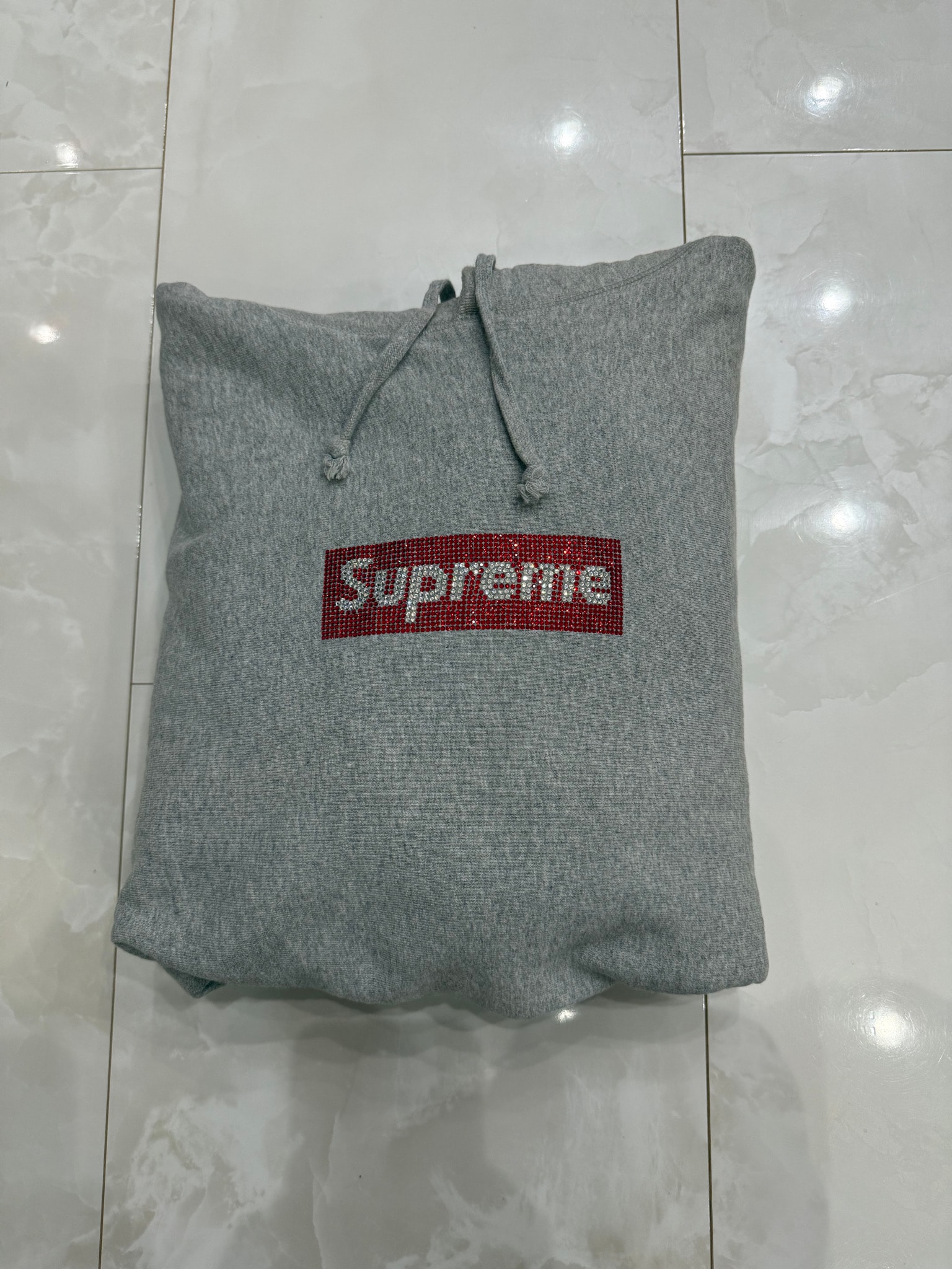 Supreme x Swarovski Box Logo Hooded Sweeatshirt "Grey"