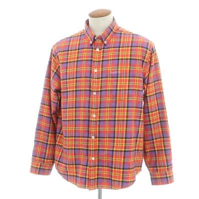 【中古】シュプリーム Supreme 2025年秋冬 Plaid Flannel Shirt チェック ボタンダウン カジュアルシャツ オレンジxパープル【サイズM】【メンズ】