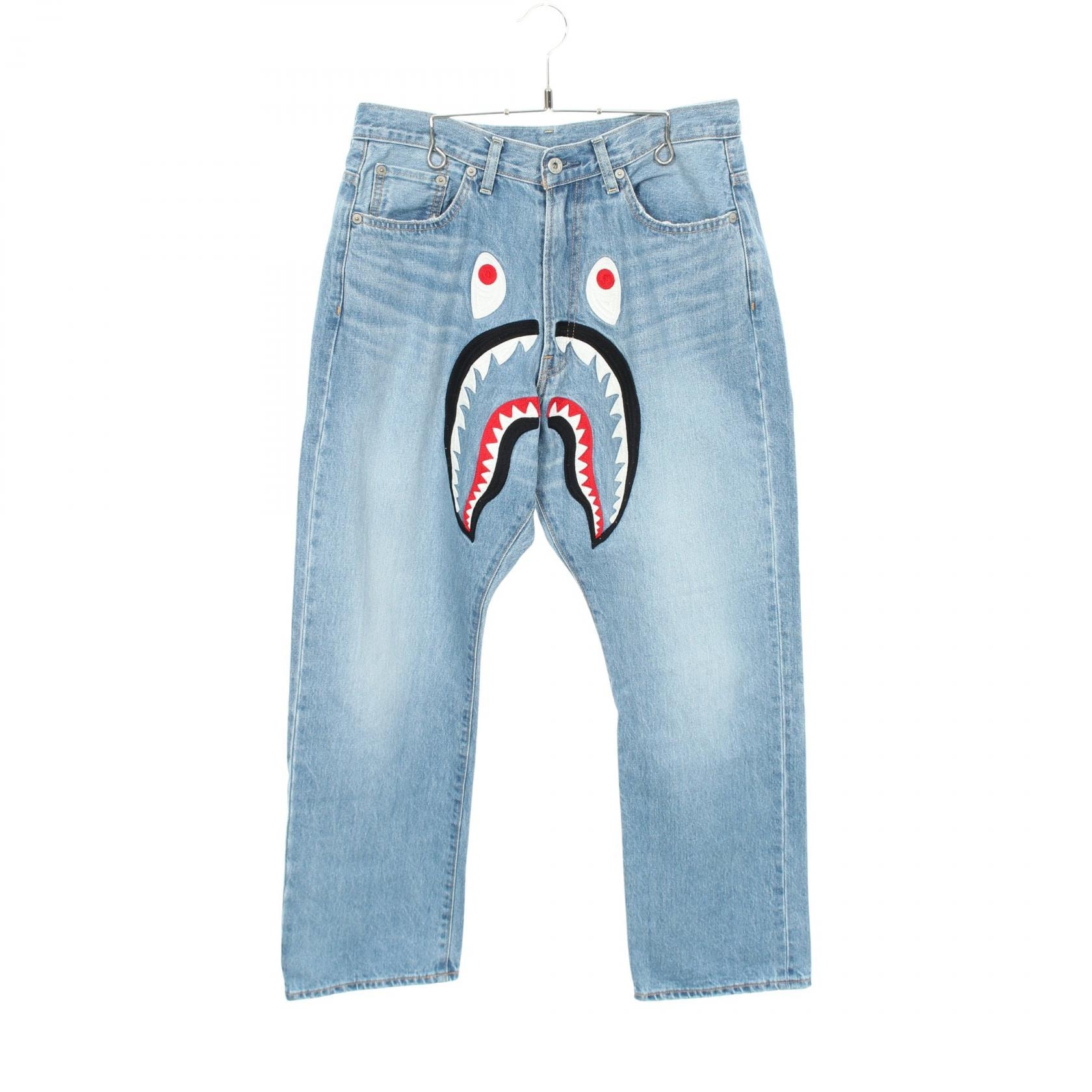 アベイシングエイプ A BATHING APE Shark Loose Fit デニムパンツ 衣料品 ボトムス コットン メンズ ブルー系 【中古】