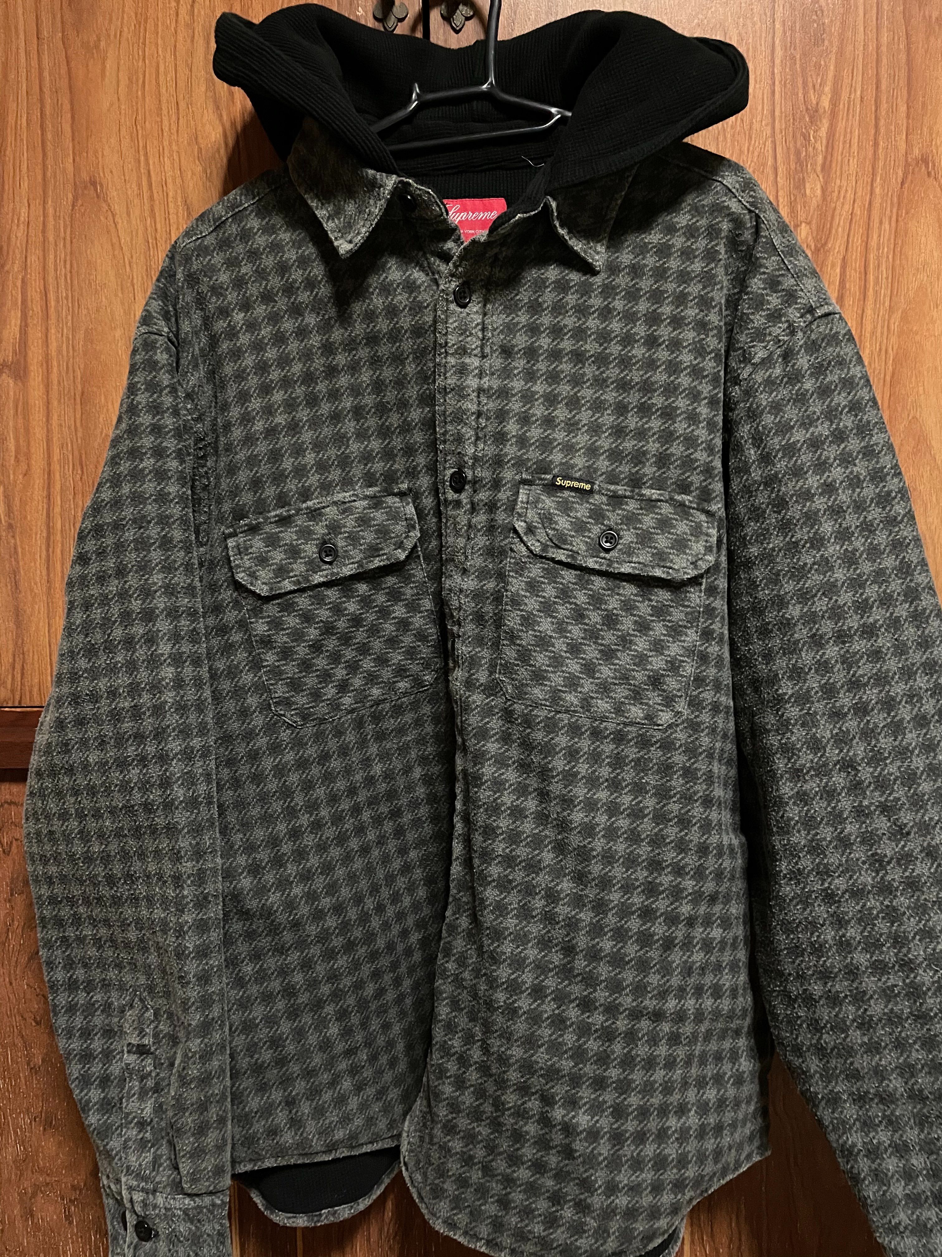 Supreme Houndstooth Flannel Hooded Shirt "Black"