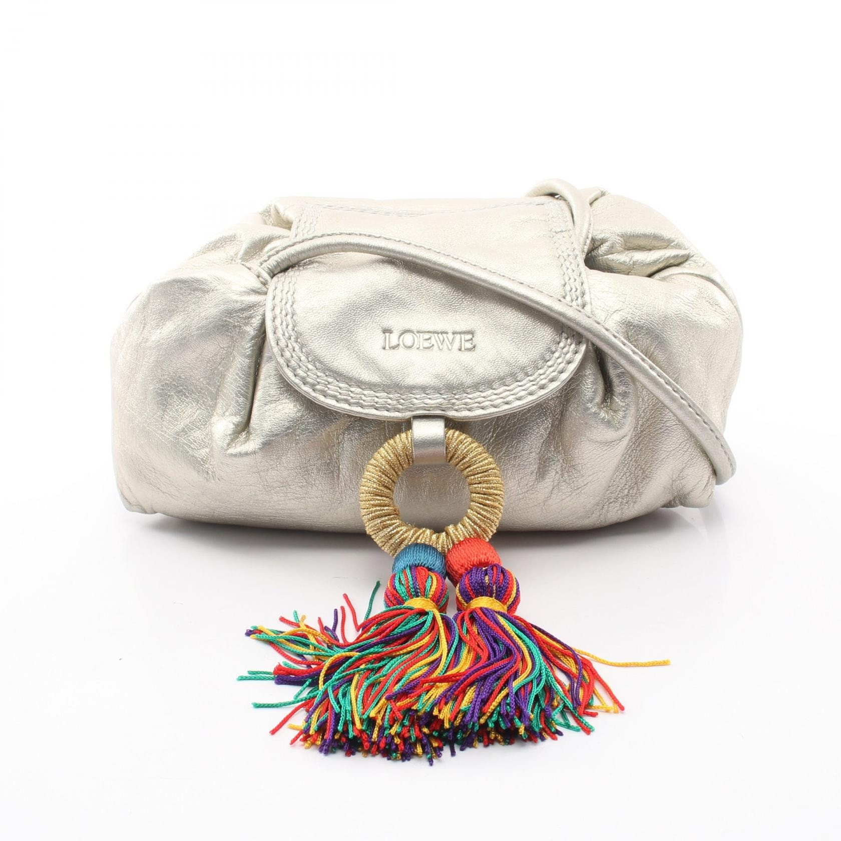 ロエベ LOEWE フリンジ ショルダーバッグ バッグ レザー レディース ゴールド系 【中古】