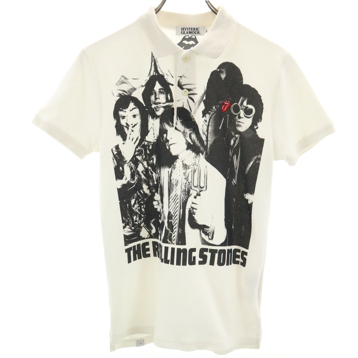 HYSTERIC GLAMOUR ヒステリックグラマー 日本製 ローリング ストーンズ 半袖 ポロシャツ S アイボリー The Rolling Stones