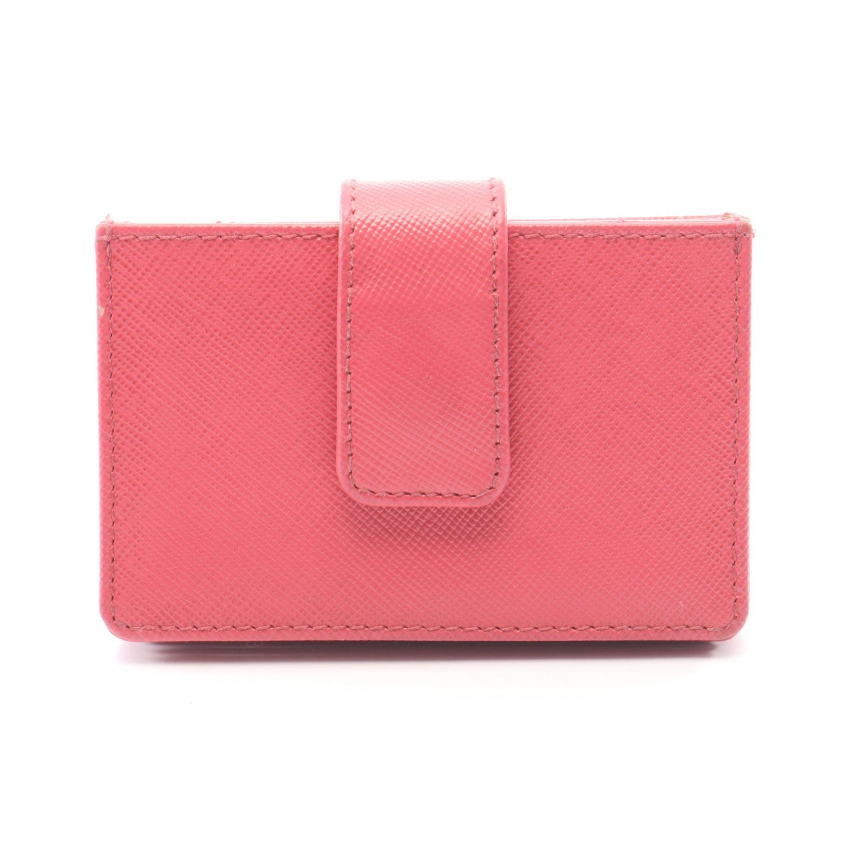 プラダ PRADA トライアングルロゴ カードケース アクセサリー サフィアーノレザー レディース ピンク系 【中古】