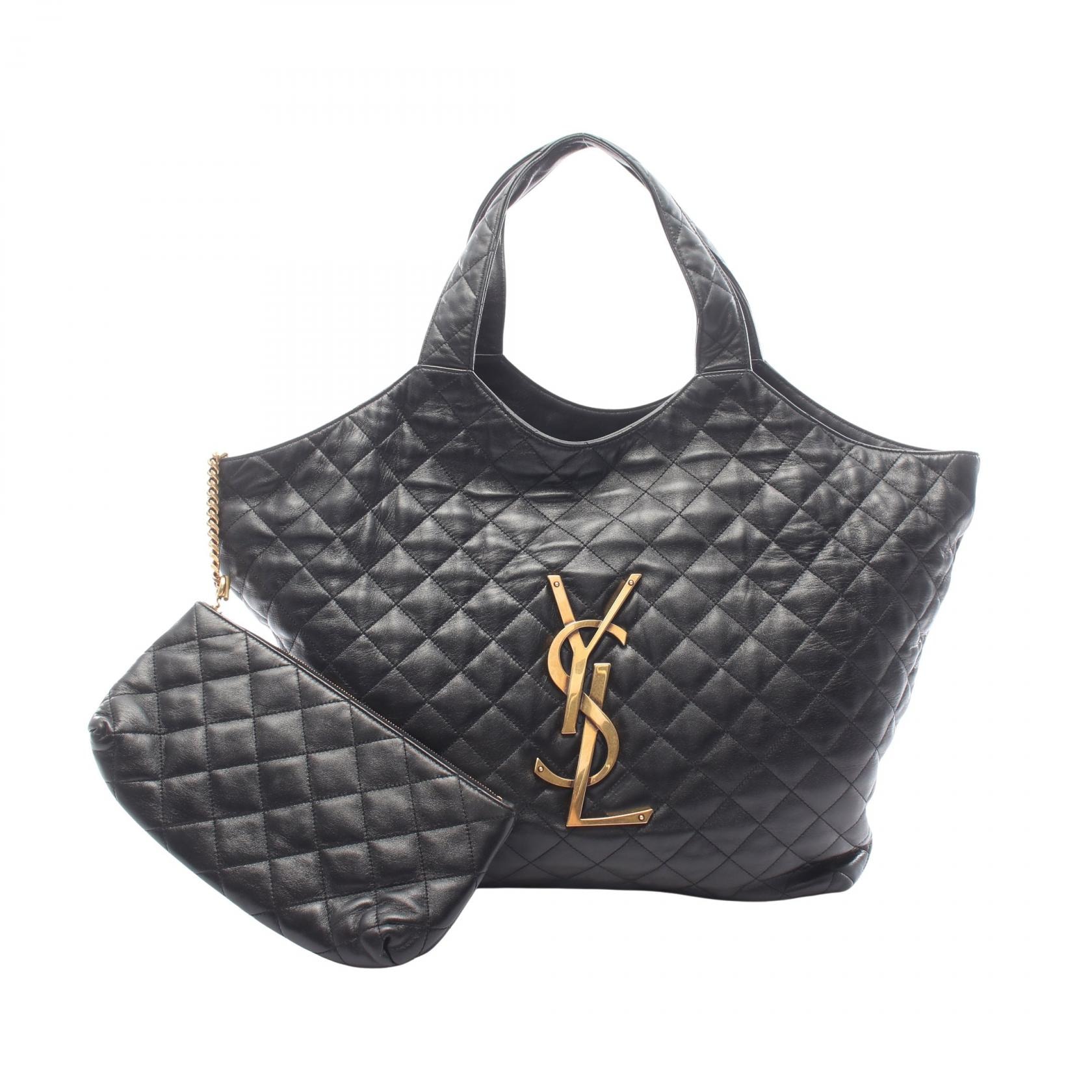 サンローランパリ SAINT LAURENT PARIS イカール マキシ トートバッグ バッグ レザー レディース ブラック系 698651AAANG1000 【中古】