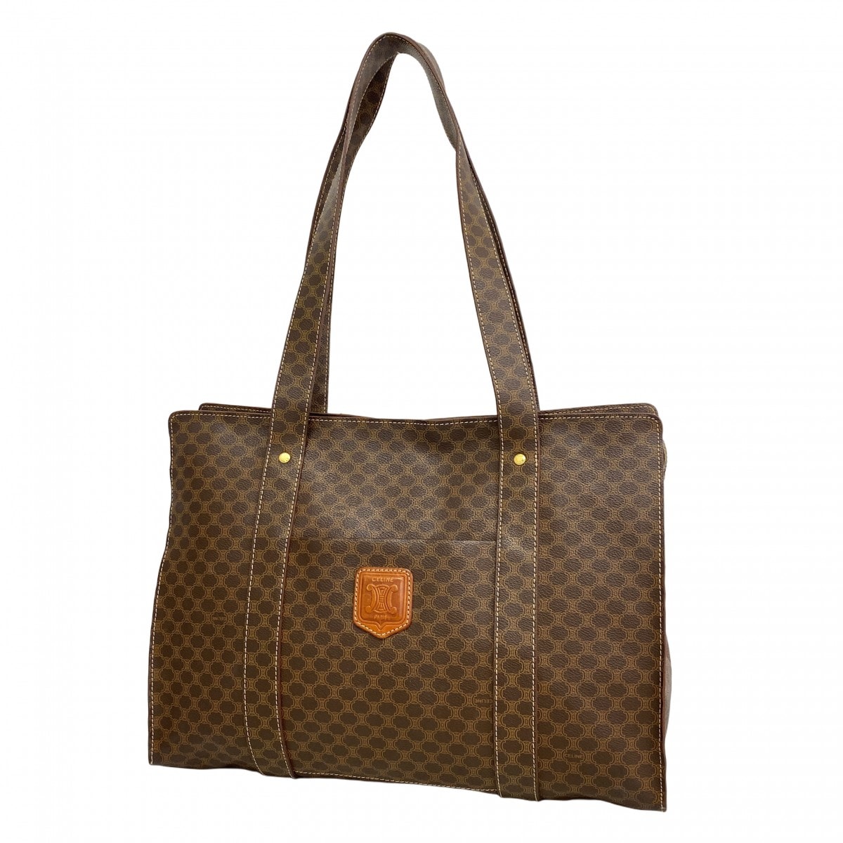 【6dc3216-k】セリーヌ トートバッグ マカダム PVC ブラウン ゴールド金具【中古】レディース