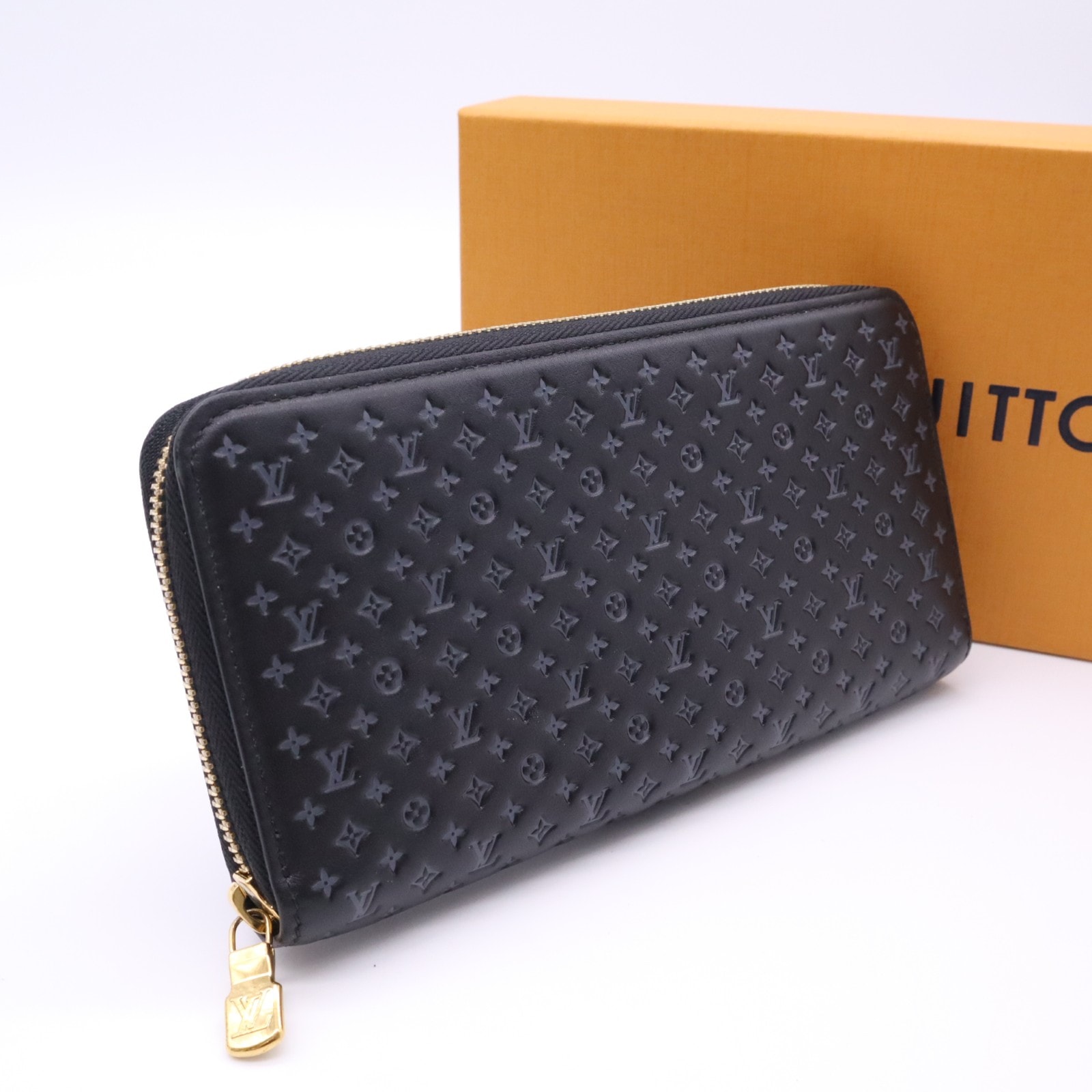 美品 LOUIS VUITTON ルイ・ヴィトン ナノグラム ジッピーウォレット M82233 長財布 ブラック グレー カーフレザー レディース