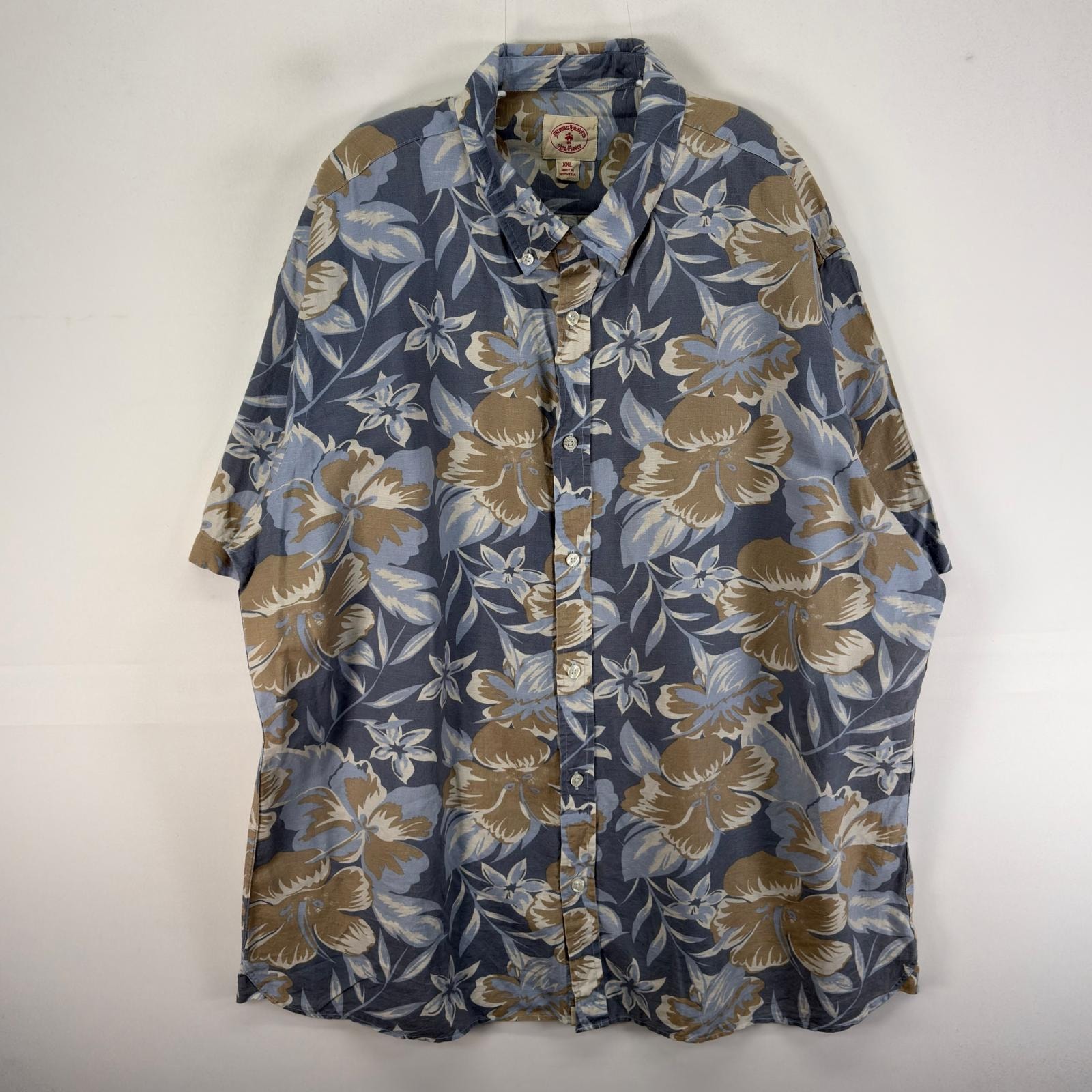 古着 ブルックスブラザーズ Brooks Brothers 半袖シャツ アロハ リネン 2XL  ブルー系 総柄 メンズ