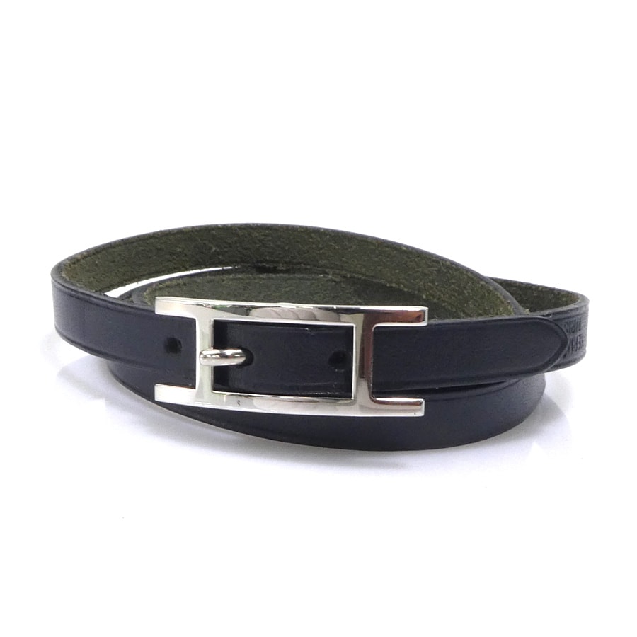 エルメス HERMES ブレスレット アピ レザー/メタル ブラック/シルバー ユニセックス【中古】 e61287a