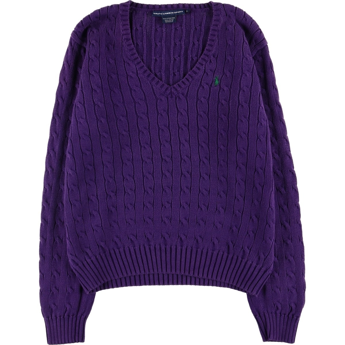 古着 ラルフローレン Ralph Lauren RALPH LAUREN SPORT ケーブル編み Vネック コットンニットセーター レディースXL相当/eaa434380