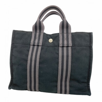 ★最終価格【6fa0263-k】エルメス トートバッグ フールトゥPM キャンバス ブラック シルバー金具【中古】メンズ レディース ユニセックス