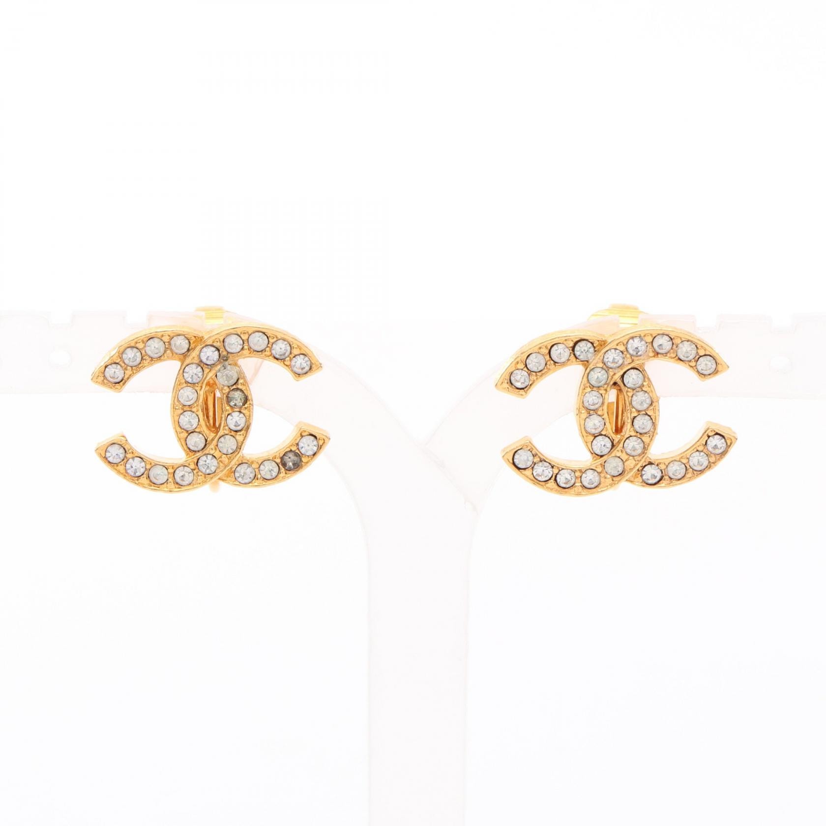 シャネル CHANEL ココマーク イヤリング ジュエリー GP(ゴールドメッキ) ラインストーン レディース ゴールド系 / クリア系 【中古】