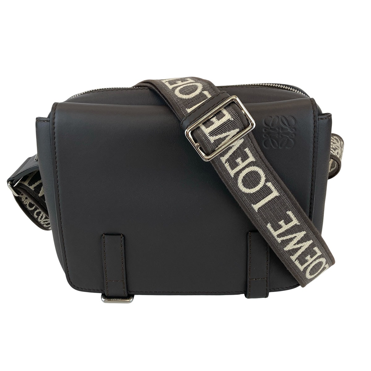 LOEWE ロエベ ミリタリー メッセンジャー ショルダーバッグ レザー グレー  レディース【中古】