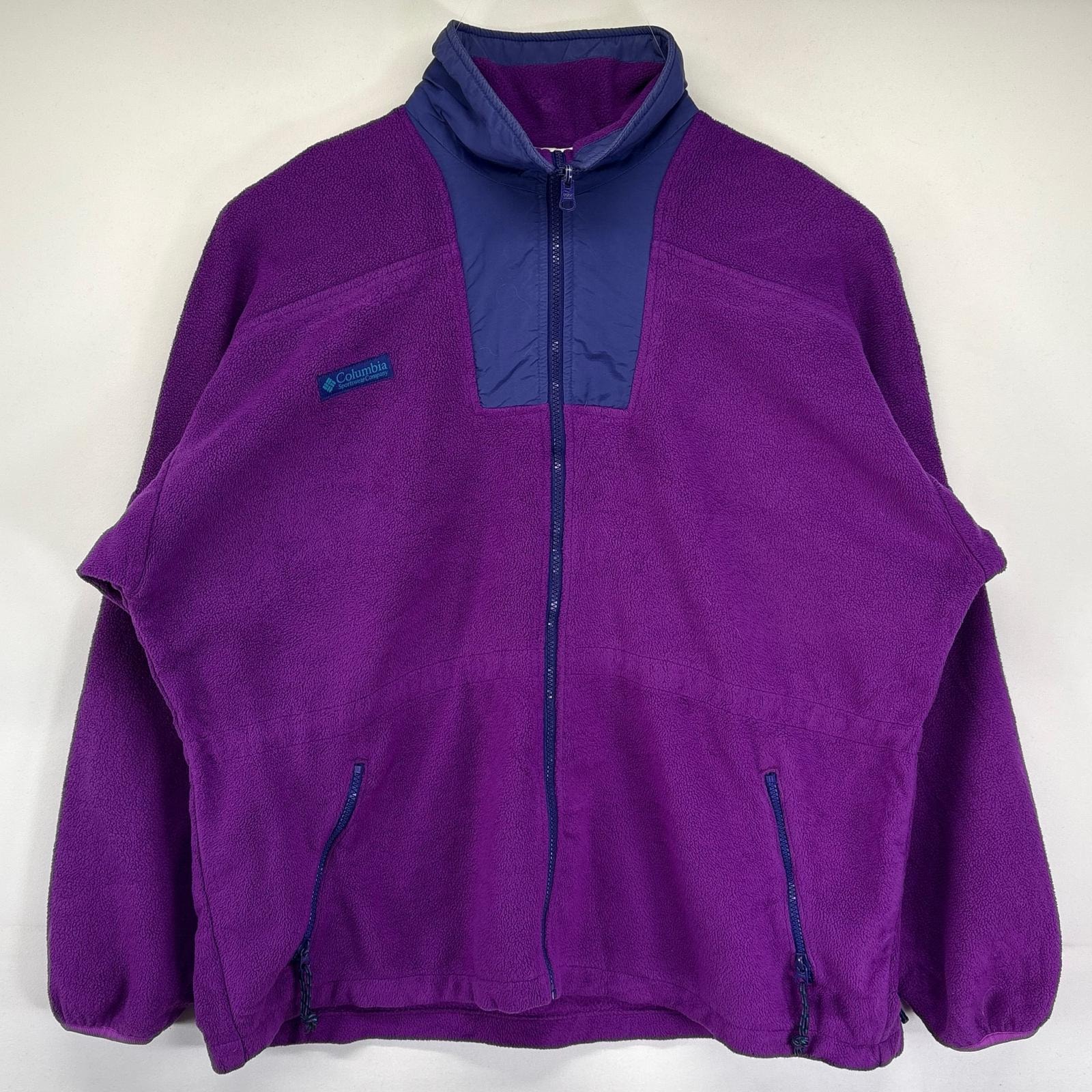 古着 コロンビア Columbia フリースジャケット フルジップ ワンポイントロゴ アウトドア ナイロン切り替え  パープル メンズ