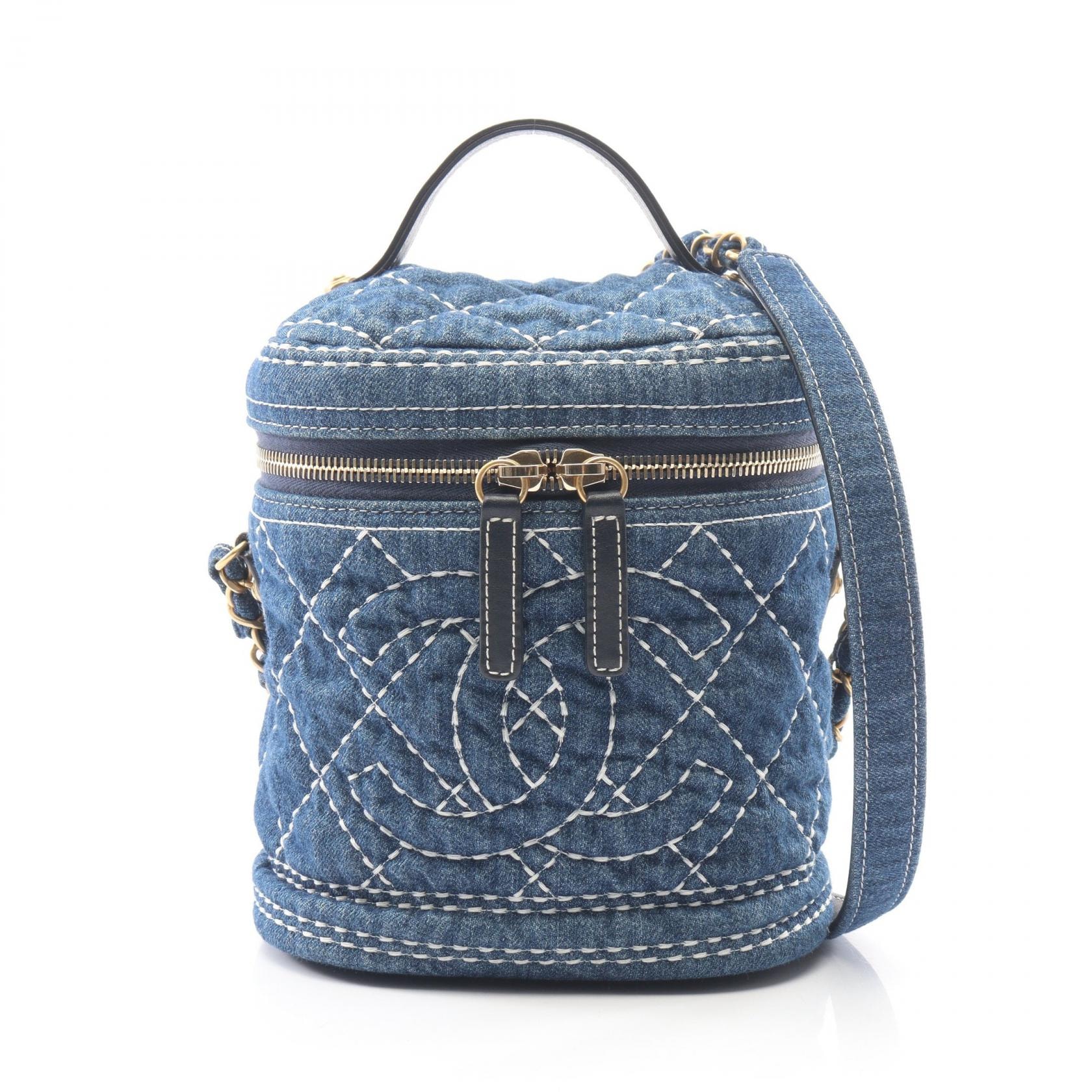 シャネル CHANEL ココマーク バニティバッグ 2WAY ショルダーバッグ バッグ デニム レザー レディース ネイビー系 【中古】