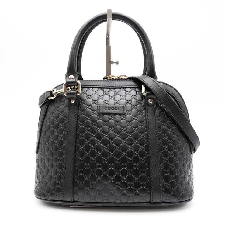 GUCCI(グッチ)マイクログッチシマ ミニドーム 2WAY ハンドバッグ ショルダーバッグ ブラック レザー 449654 レディース【中古】