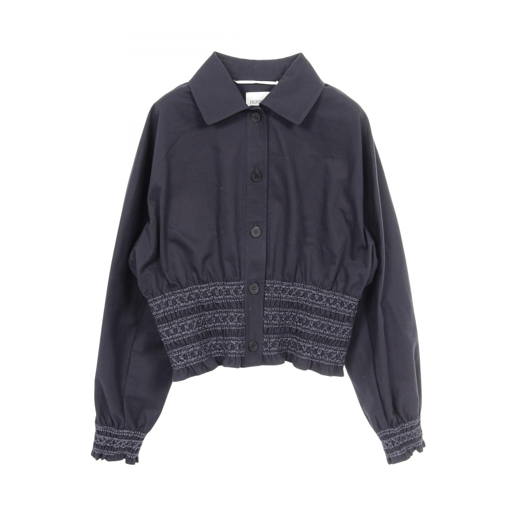 エルメス HERMES Veste taille brodee a smocks テール ブロデ ア スモック 衣料品 アウター コットン レディース ネイビー系 5E0228DD 【中古】