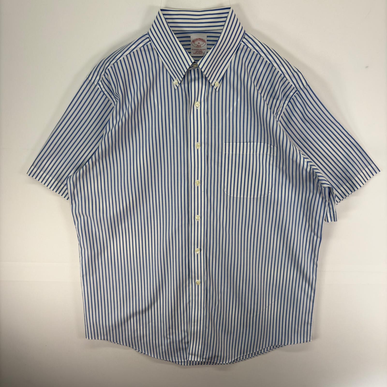 古着 ブルックスブラザーズ Brooks Brothers 半袖シャツ 胸ポケット 346 ボタンダウン L  ホワイト系 ストライプ メンズ