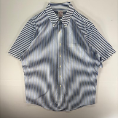 古着 ブルックスブラザーズ Brooks Brothers 半袖シャツ 胸ポケット 346 ボタンダウン L ホワイト系 ストライプ メンズ