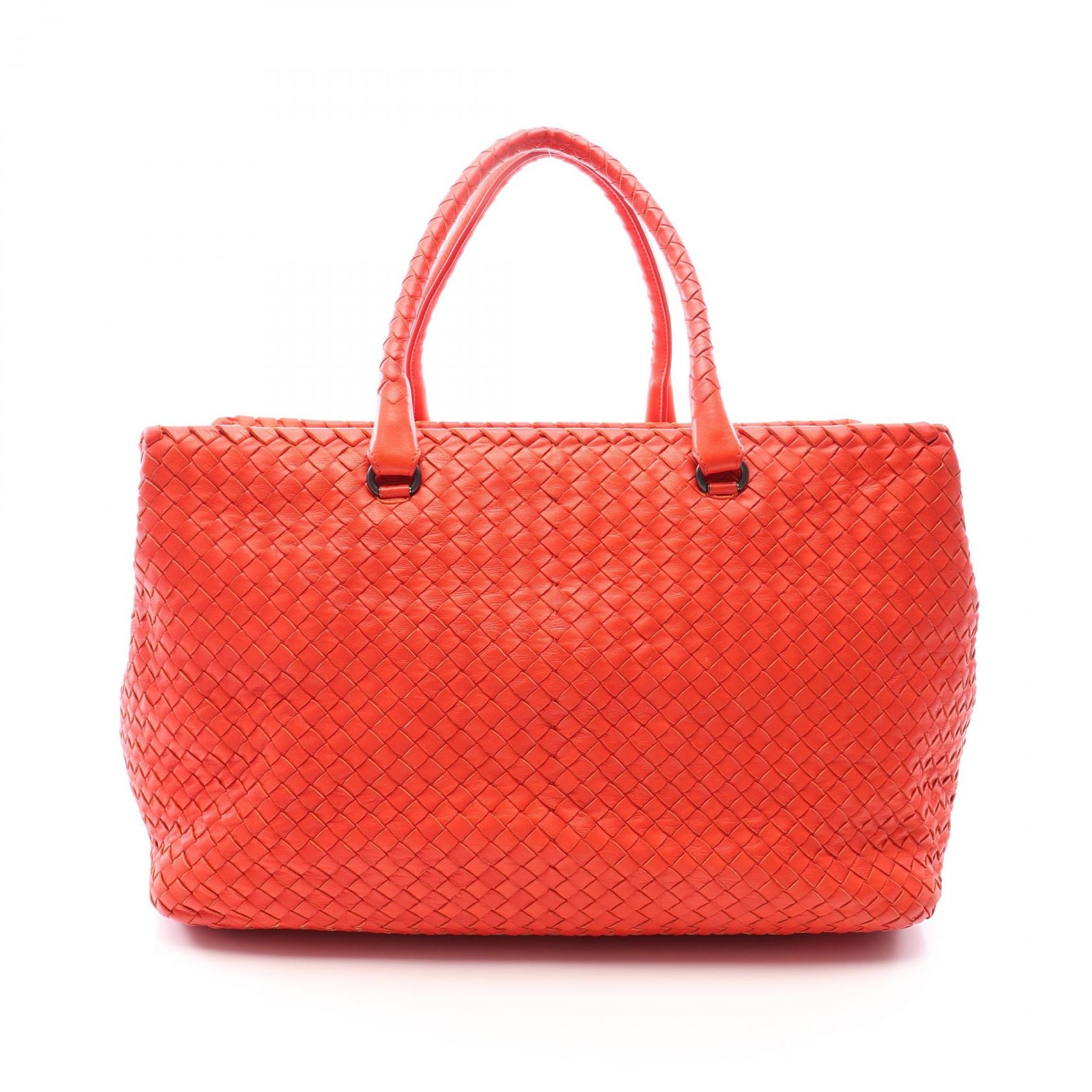 ボッテガヴェネタ BOTTEGA VENETA イントレチャート トートバッグ バッグ レザー レディース レッド系 【中古】