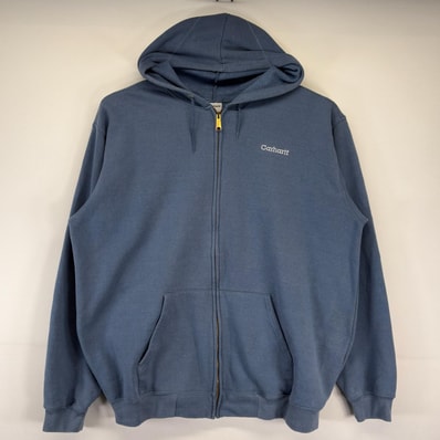 古着 カーハート Carhartt パーカー 大きいサイズ フルジップ ワンポイントロゴ刺繍 ワーク フーディー XL ブルー系 メンズ