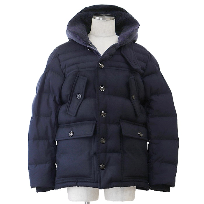 MONCLER モンクレール ダウンジャケット FLOBERT フロベール シグネチャー ブラック ロゴワッペン デタッチャブル 2WAY 襟取り外し可能 ミリタリー ウールコンビネーション アウター メンズ サイズ 3 ネイビー 紺 ルーマニア製