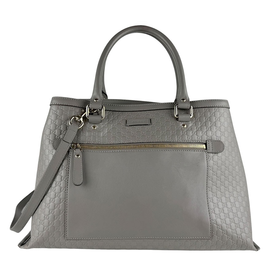 グッチ GUCCI ハンドバッグ ショルダーバッグ マイクログッチシマ レザー グレー レディース 510291【中古】 z9649