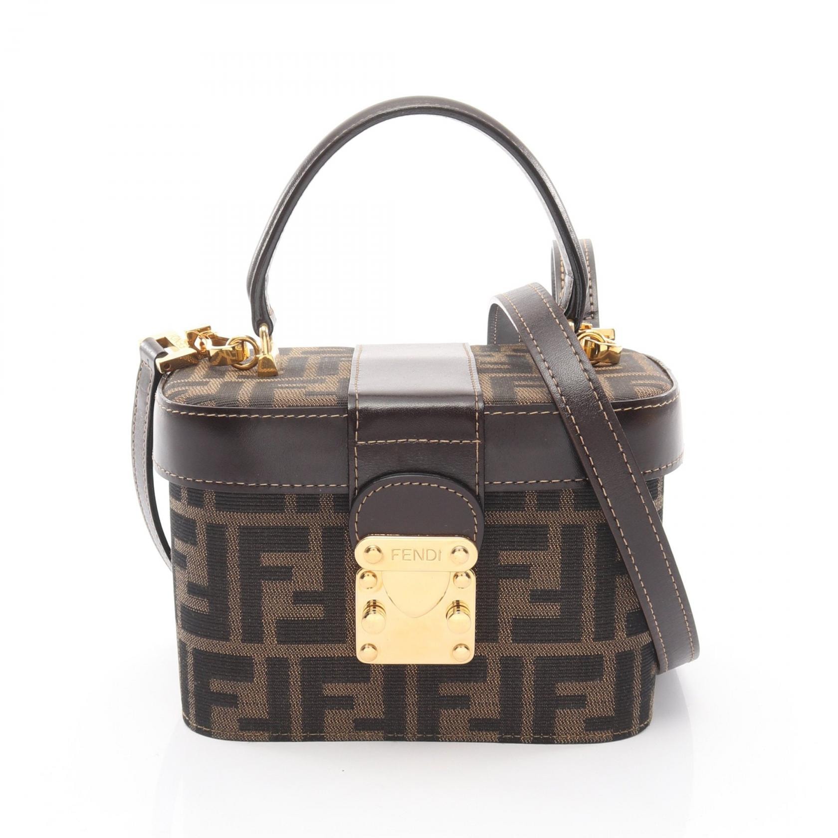 フェンディ FENDI ズッカ ハンドバッグ バッグ キャンバス レザー レディース ブラウン系 【中古】