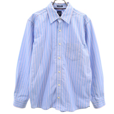 GAP ギャップ ストライプ柄 長袖 コットンシャツ M ブルー