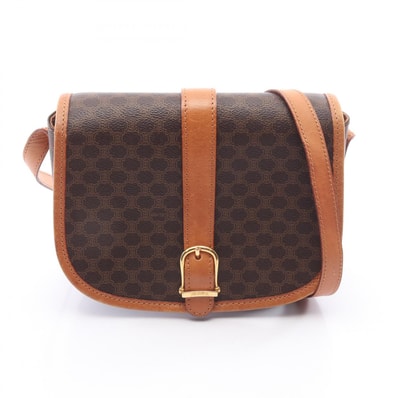 セリーヌ CELINE マカダム ショルダーバッグ バッグ PVCコーティングキャンバス レザー レディース ブラウン系 【中古】