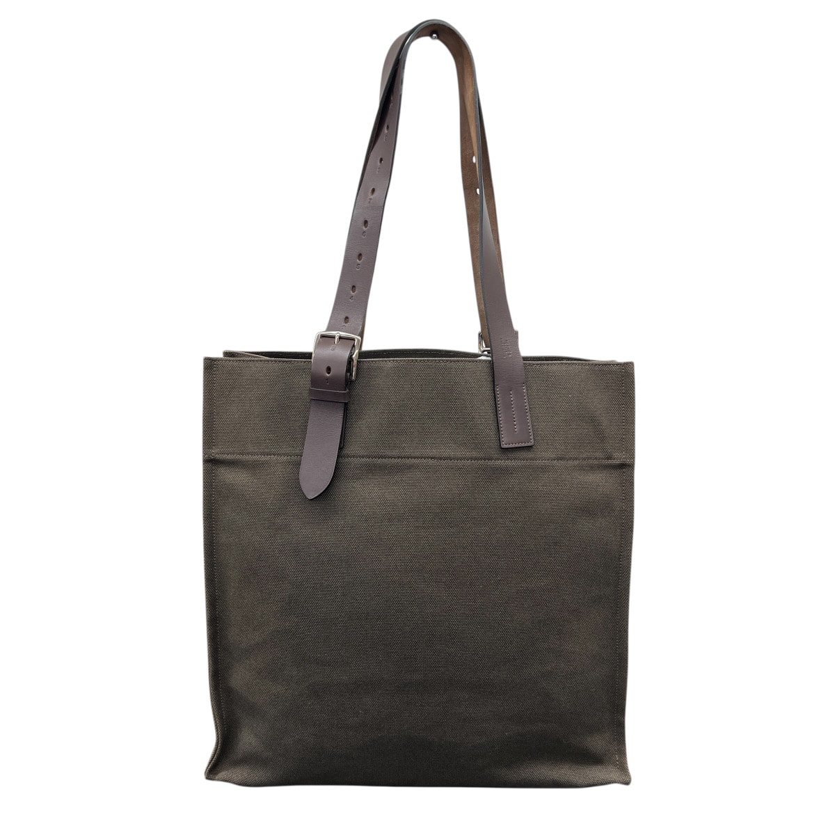 HERMES 美品 エルメス エトリヴィエール ショッピング トートバッグ □N 2010年製造 トワルゴエラン キャンバス レザー カーキグリーン ダークブラウン 持ち手調節可 ハンドバッグ ABランク 中古 鑑定済 エルメスバッグ