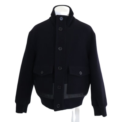 エルメス ウール カーフスキンディティール スタンドカラー レザーコンビブルゾン/ジャケット 58