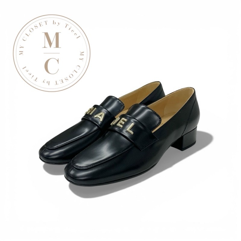 シャネル CHANEL ローファー 革靴 靴 シューズ レザー ブラック 黒 ゴールド ココマーク ロゴ