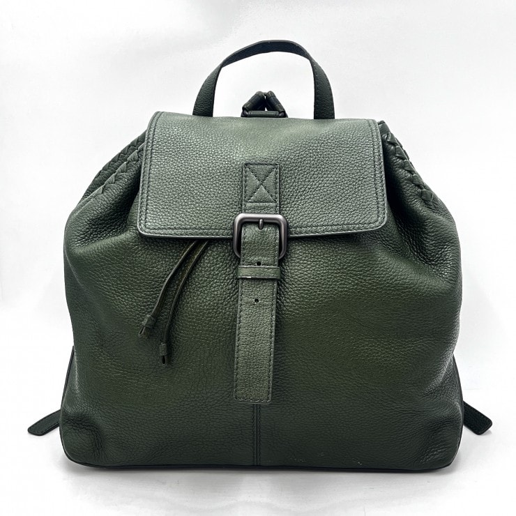 BOTTEGA VENETA(ボッテガヴェネタ)チェルボ バックパック リュックサック モスグリーン レザー メンズ レディース 保存袋付【中古】