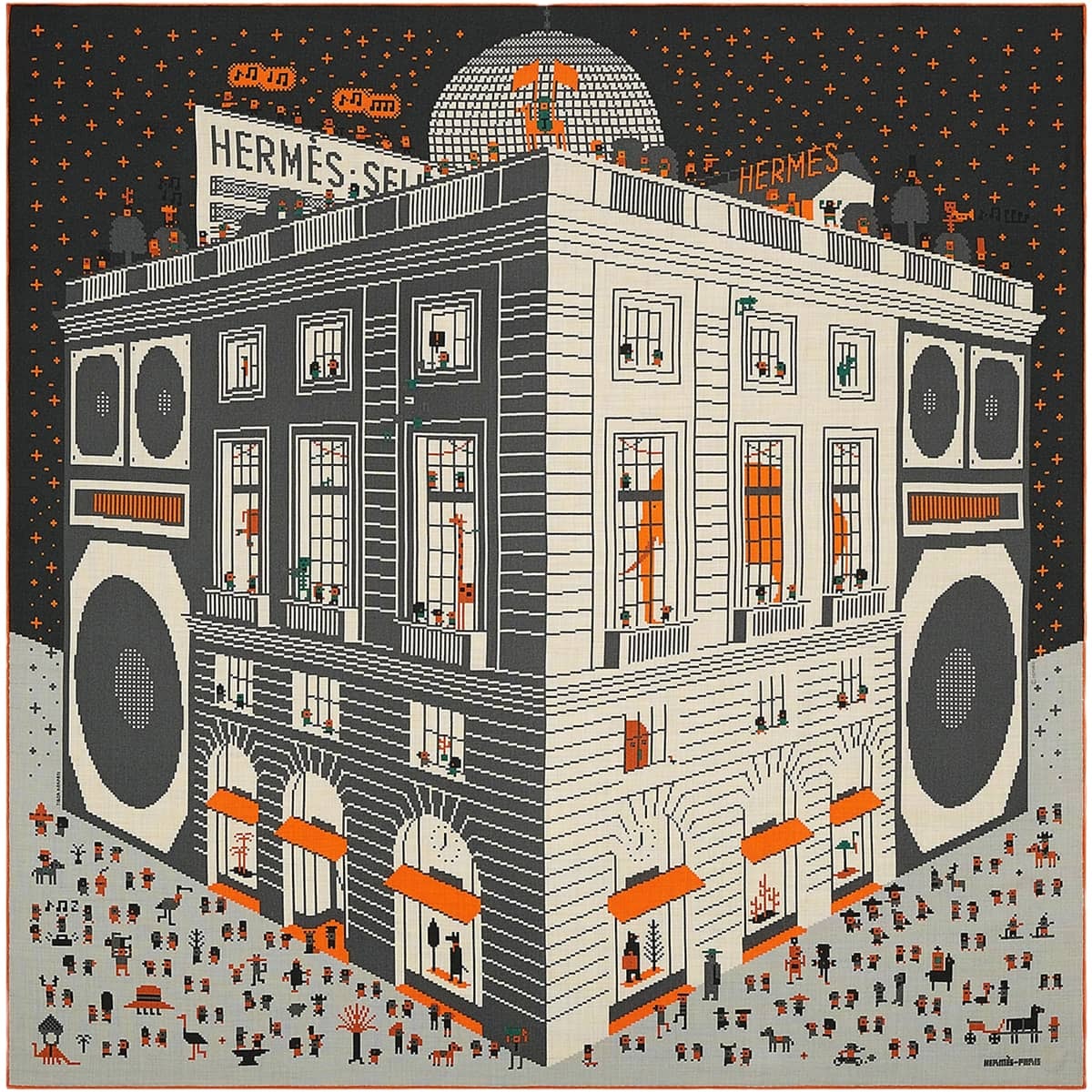 2024年秋冬 HERMES エルメス スカーフ カレH100 フォーヴル パーティー ナチュラル/トープ/オレンジ カシミヤ/シルク H103808T 01 新品未使用