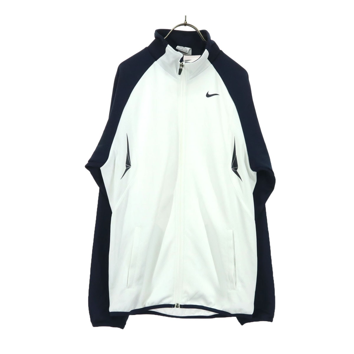 美品 NIKE ナイキ バイカラー スウッシュ 長袖 トラックジャケット S ホワイト系 ネイビー