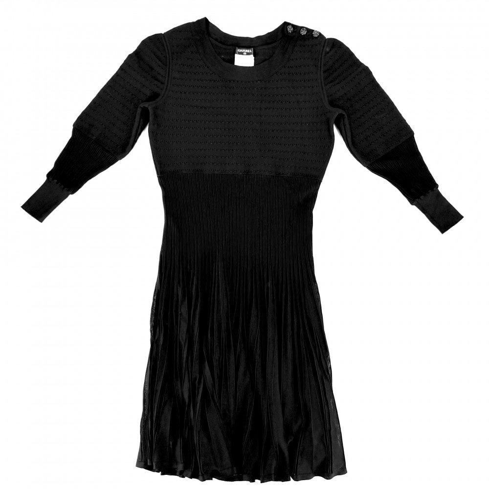 CHANEL シャネル ワンピース 長袖 ニットワンピース アパレル 服 36 ブラック 黒 レーヨン  シルク  スパンデックス  レディース 春 秋 美品【中古品】