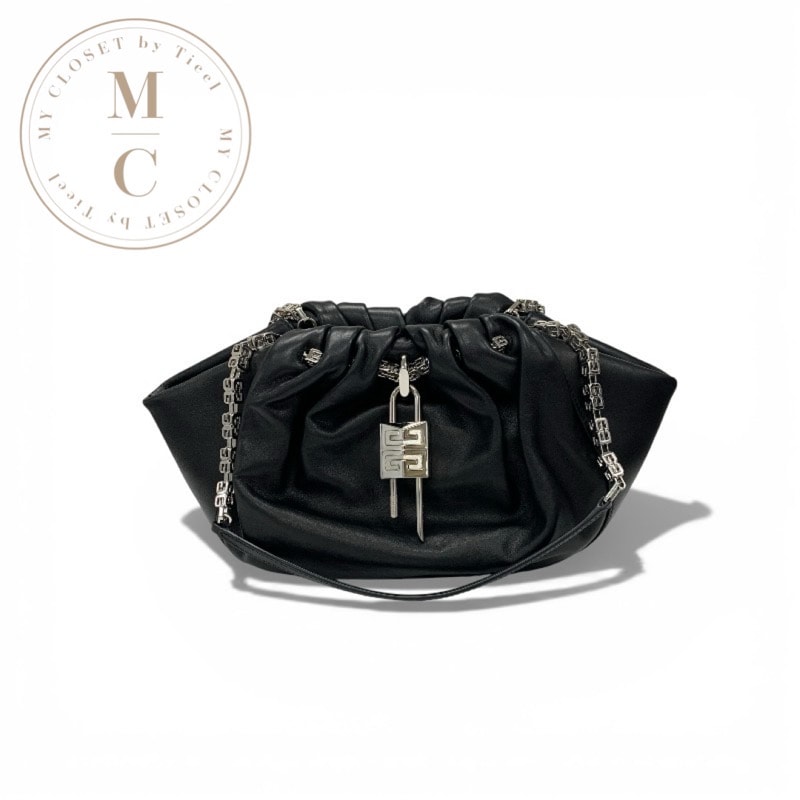 ジバンシィ GIVENCHY ケニー バッグ ショルダーバッグ カーフスキン ブラック シルバー 巾着 4Gパッドロック マグネットクロージャー チェーン
