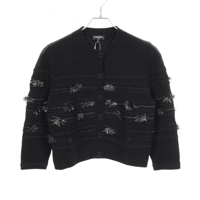 シャネル CHANEL ココマークボタンフリンジ カーディガン 衣料品 トップス コットン レディース ブラック系 P60728K46373 【中古】