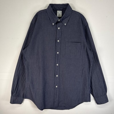 古着 ブルックスブラザーズ Brooks Brothers シアサッカー 長袖シャツ 胸ポケ 1818 REGENT L ネイビー系 ストライプ メンズ